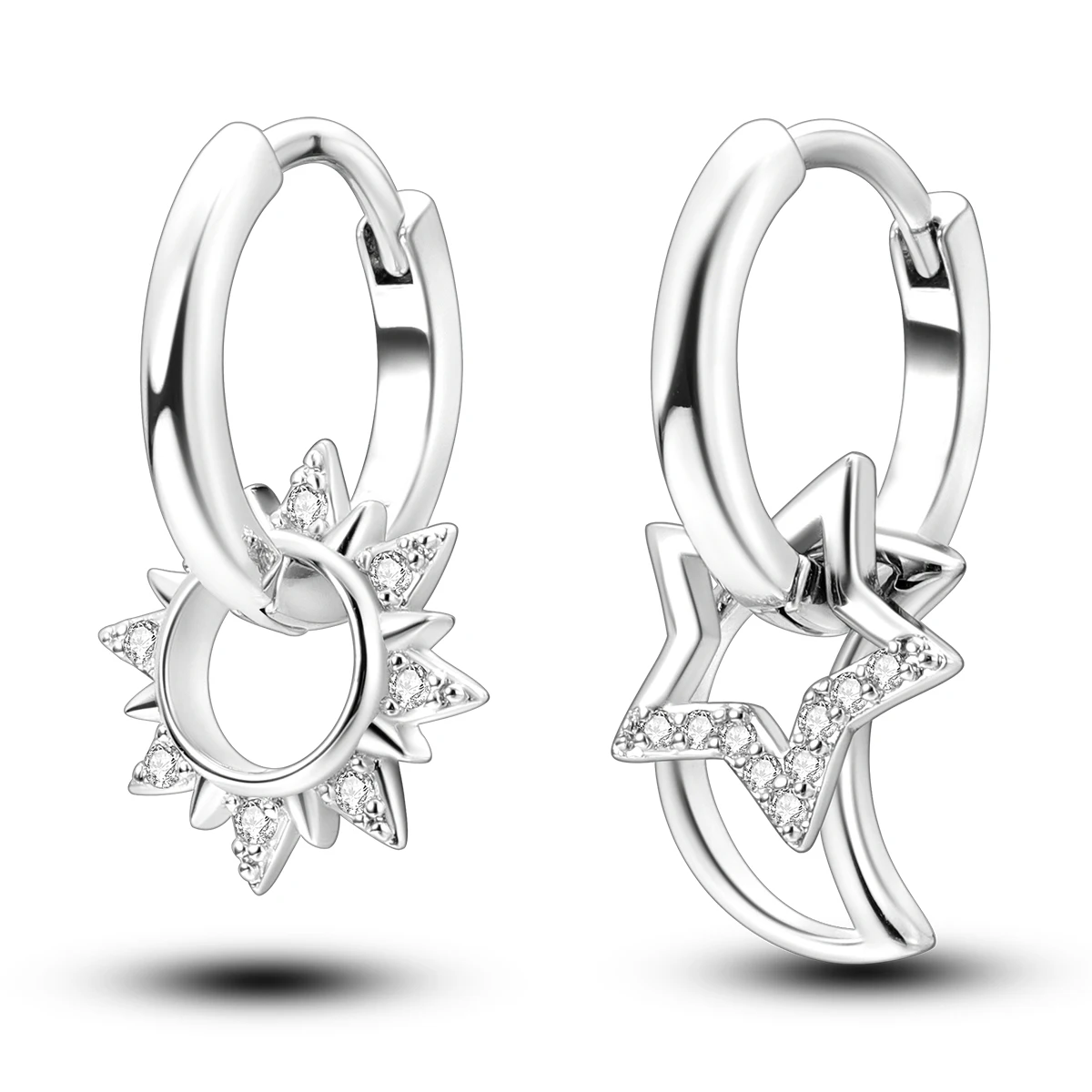 925 Sterling Silver Sun Moon Star Hoop Earrings Sparkling CZ Celestial Earrings for Women Luxury Versatile Jewelry Gift