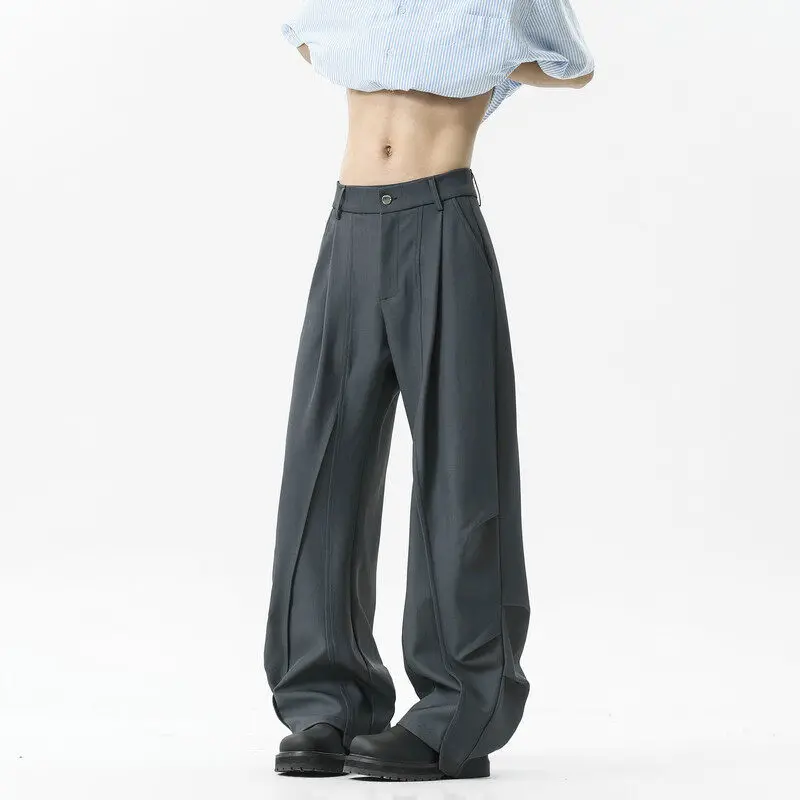 

TANGZ SUDIO American Retro Decosition Design Sense Bend Knife Loose Casual Pants Men Straight Leg Pants