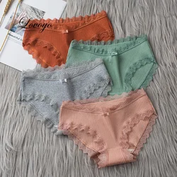 Sexy Briefs Women Middle Waist Cotton Underwear Bowtie Panties Breathable Lace Intimates Antibacterial Crotch Lingere