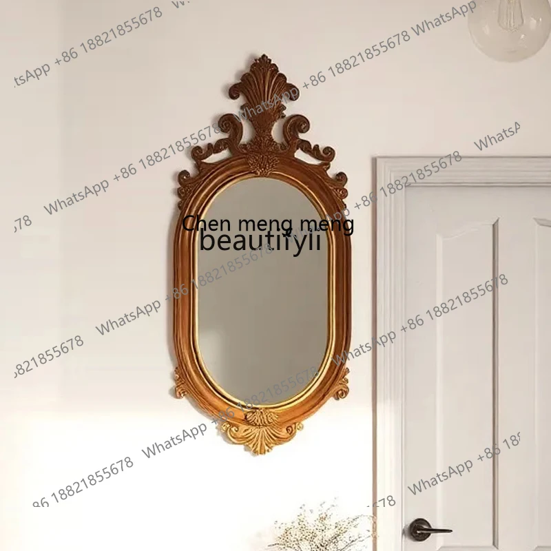 

French Retro Carved Vanity Mirror Bathroom Mirror Living Room New Chinese Style Background Wall Decorative Mirror