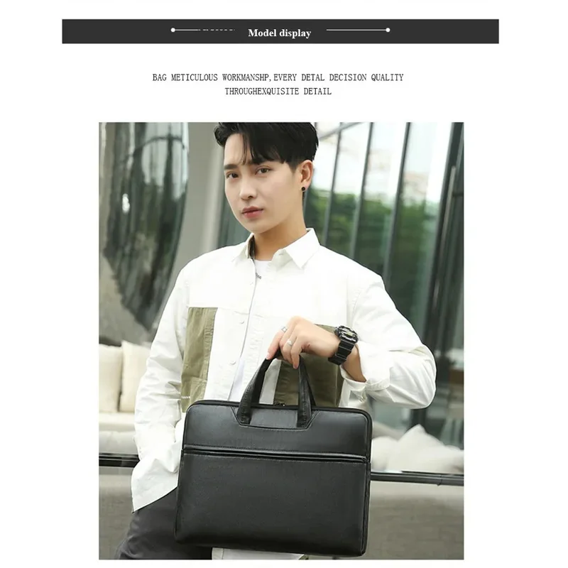 กระเป๋าเอกสารใส่แล็ปท็อปสำหรับผู้ชาย ทำจากหนัง PU นุ่ม เหมาะสำหรับการเดินทางเพื่อธุรกิจ งานประชุม กันน้ำ พกพาสะดวก