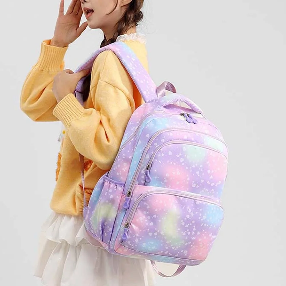 Daypack Three-piece School Bag Set Large Capacity Casual Nylon Backpack with Lunch Bag Fixed Webbing Students School Bag