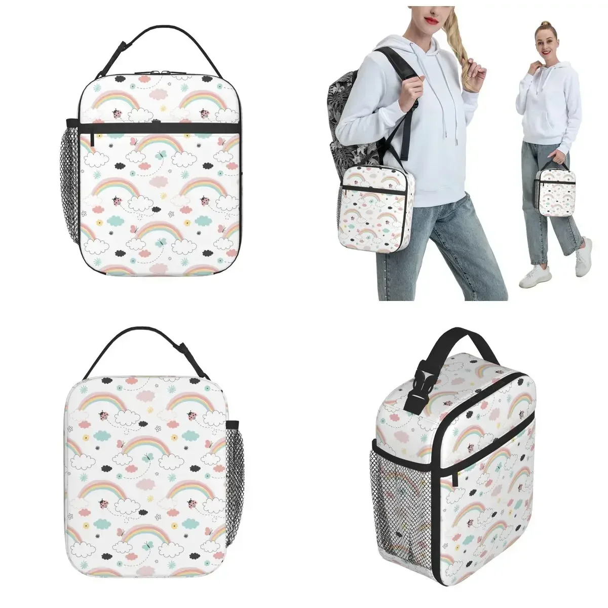 

Beautiful Rainbow Clouds Product Insulated Lunch Tote Bag School Cute Lovely Food