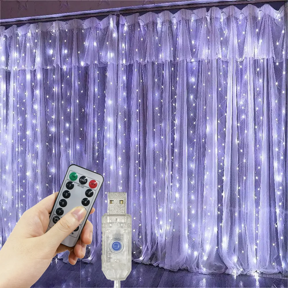 Holiday Light Festival Christmas Decoration 8 Mode USB Wedding Curtain Garland Remote Control Led String Lights for Bedroom Home