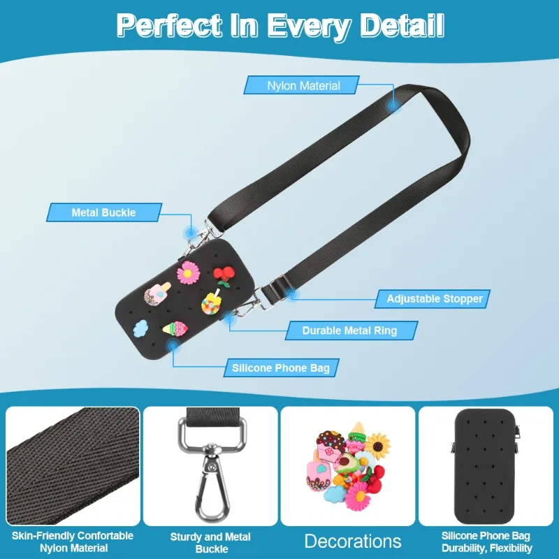 Multifunction Portable Silicone Crossbody Bag Waterproof Zipper Travel Phone Bag Solid Color Color Storage Organizer for Phone view 3