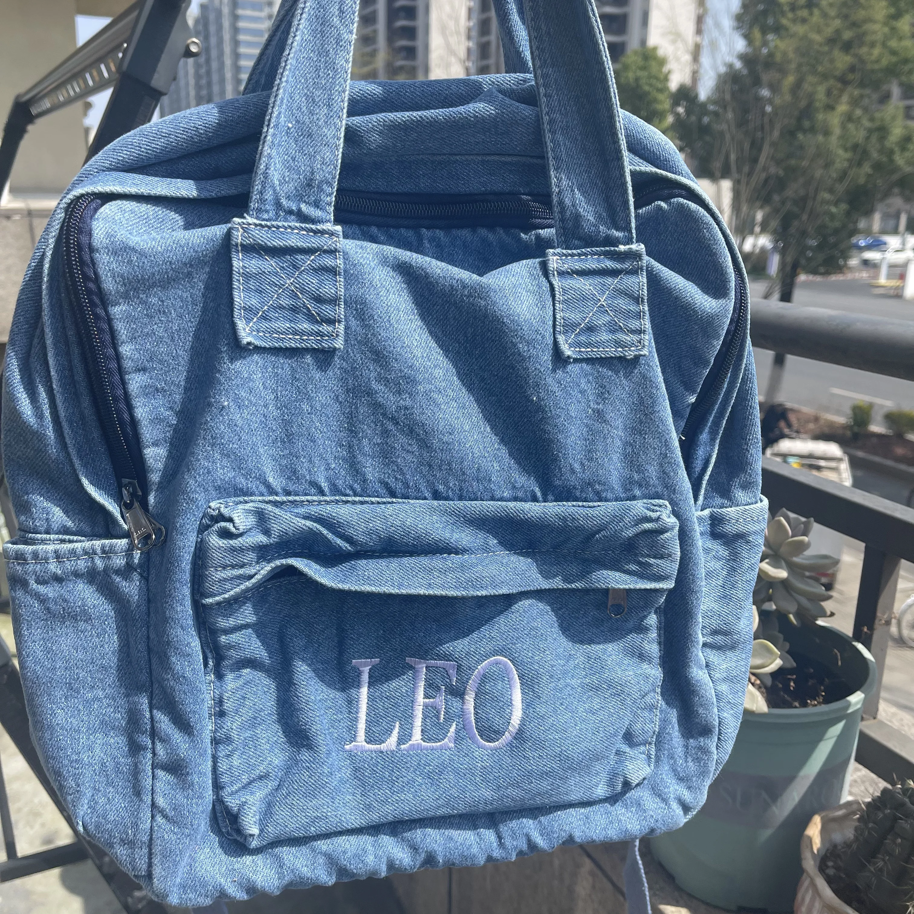 New Fashion Women's Denim Backpack Personalized Name Ladies Travelling Totes Custom Outdoor Denim Shopping Tote Bags