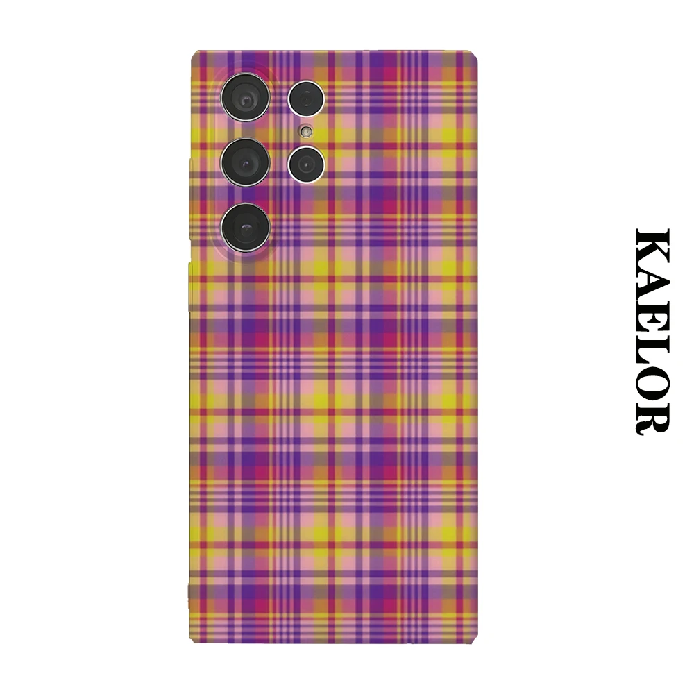 Retro Rainbow Plaid Durable Shiny Double-layer Case for Samsung S26 Ultra S25 S24 S23 Plus Anti-drop Scratch Resistant Cover