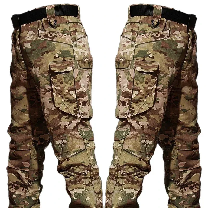 Tactische Set Mannen Buitenshuis Training Ademende Mesh Sweatshirt + Multi Pocket Cargo Pant Camo 2 Stuks Sets Gevechtsbestendige Pakken