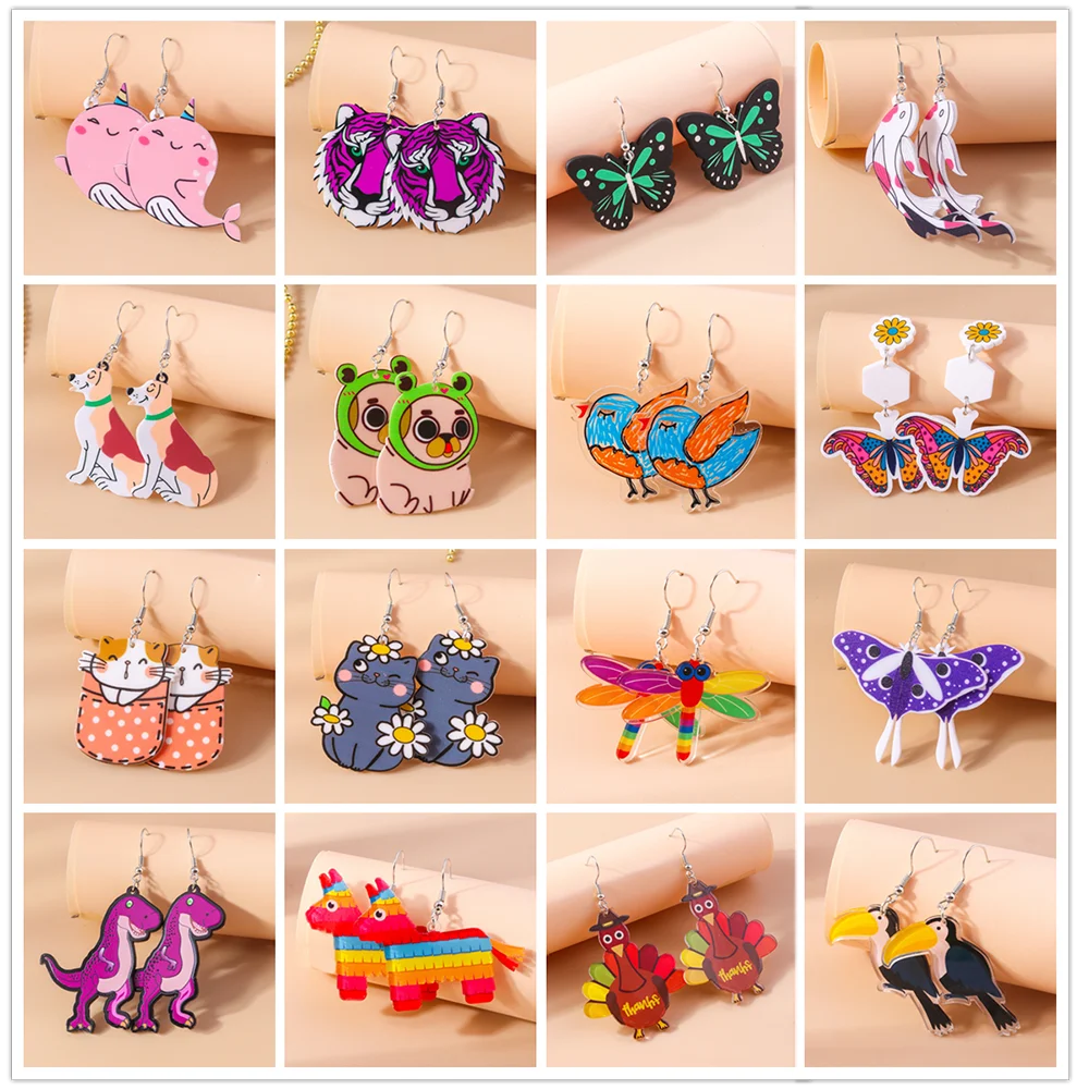 Aihua neue Boho Acryl Tier Ohrringe Wal Fisch Vogel Libelle Schmetterling Dinosaurier Katze Hund Ohrringe für Frauen Schmuck Geschenke