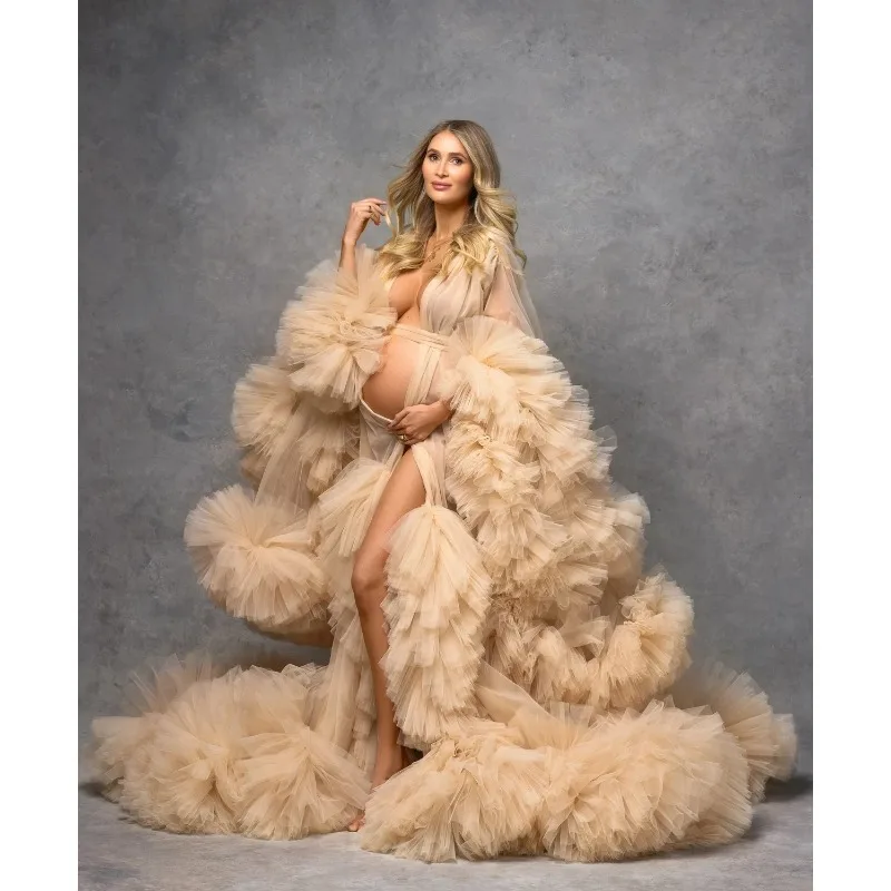 Puffy Ruffled Tulle Maternity Dress Women Robes for Photoshoot baby shower платье для беременных  فساتين حوامل  платье вечернее