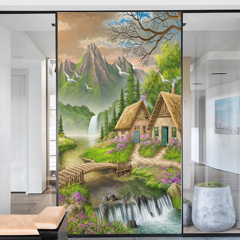 

Window Film Privacy Frosted Glass Sticker Heat Insulation and Sunscreen Scenery Decoration Adhesive sticker for Home