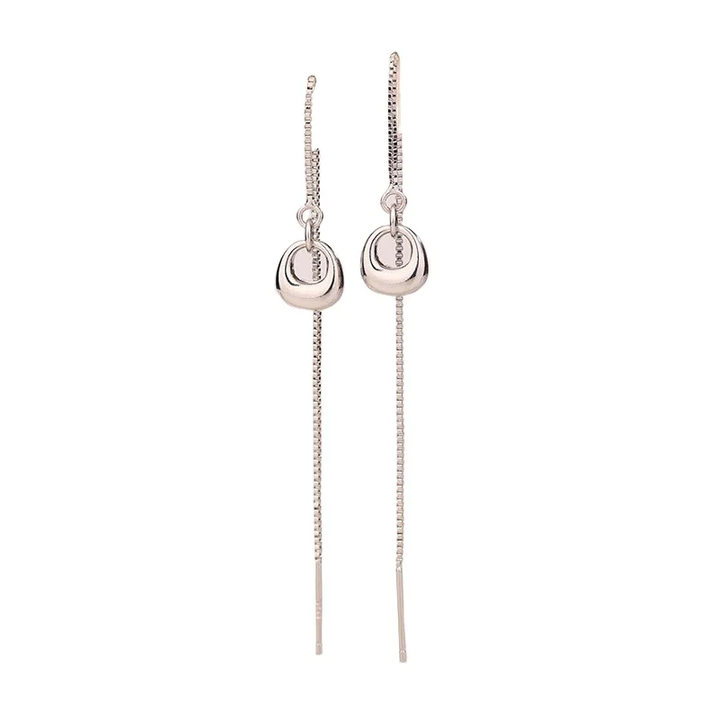 

S925 silver earrings show face, thin temperament, simple earrings, long high-end versatile fringed earrings