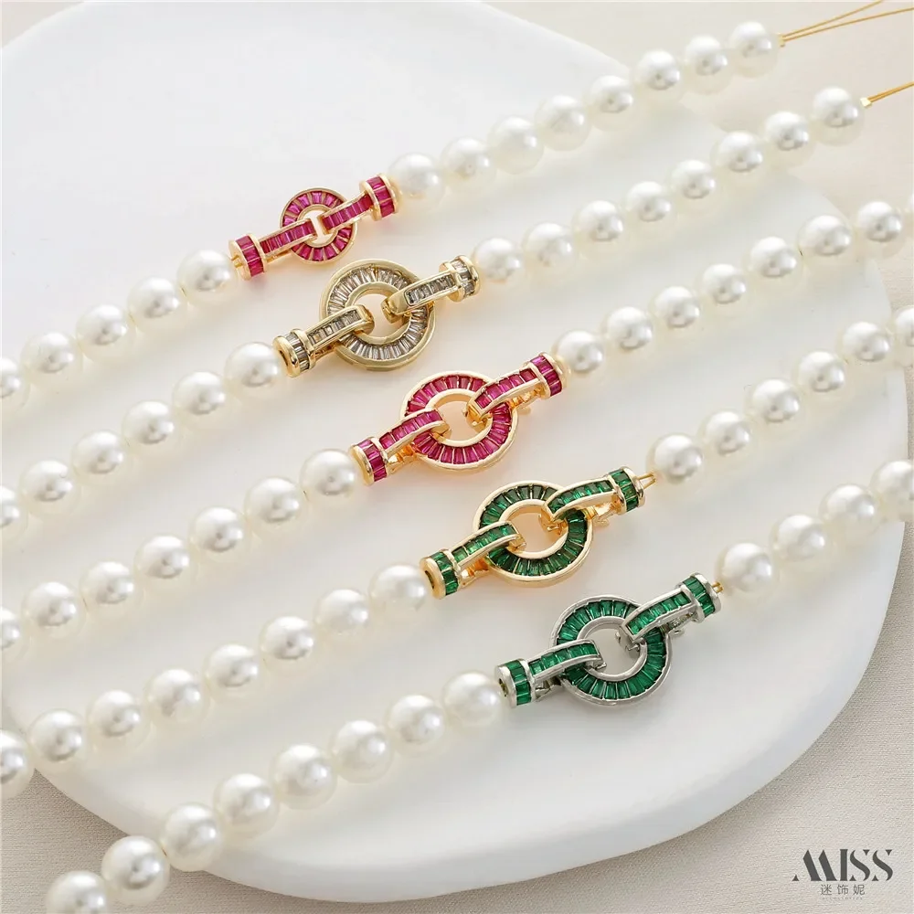 

14K Gold Color Ladders Square Zircon Round Double-ended Connecting Buckle DIY Pearl Bracelet Necklace Closing Buckle Accessories