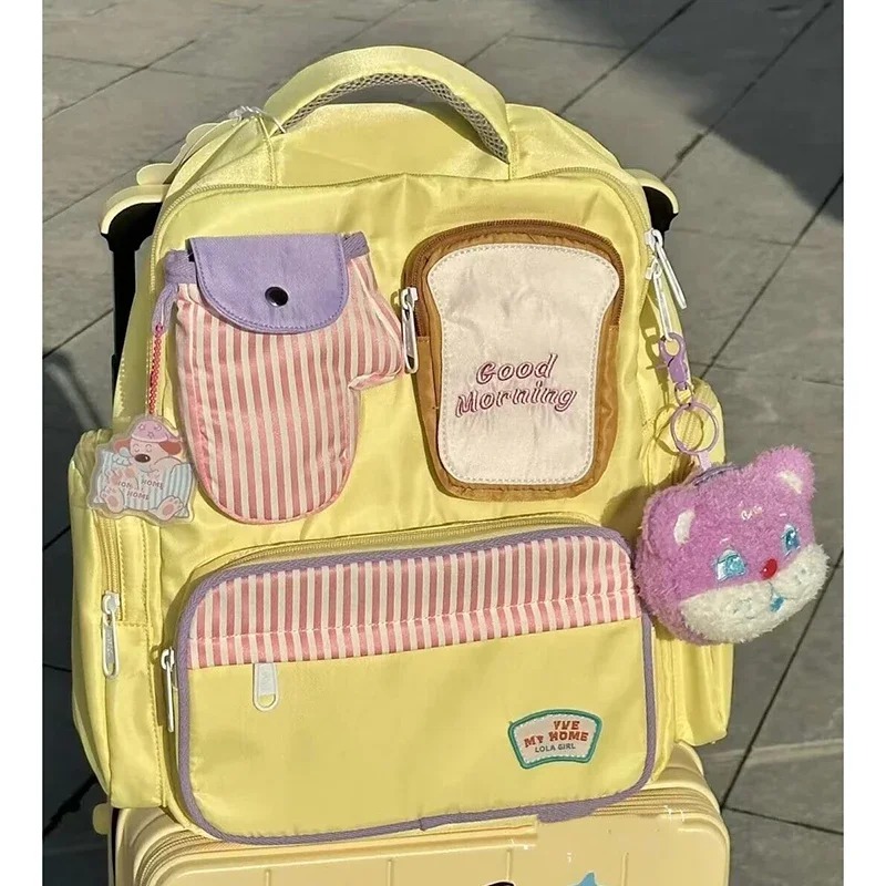 HAEX Kawaii Women Backpacks Cartoon Toast Patchwork Large Capacity Students Mochilas Para Mujer High School Aesthetic Girls Bags