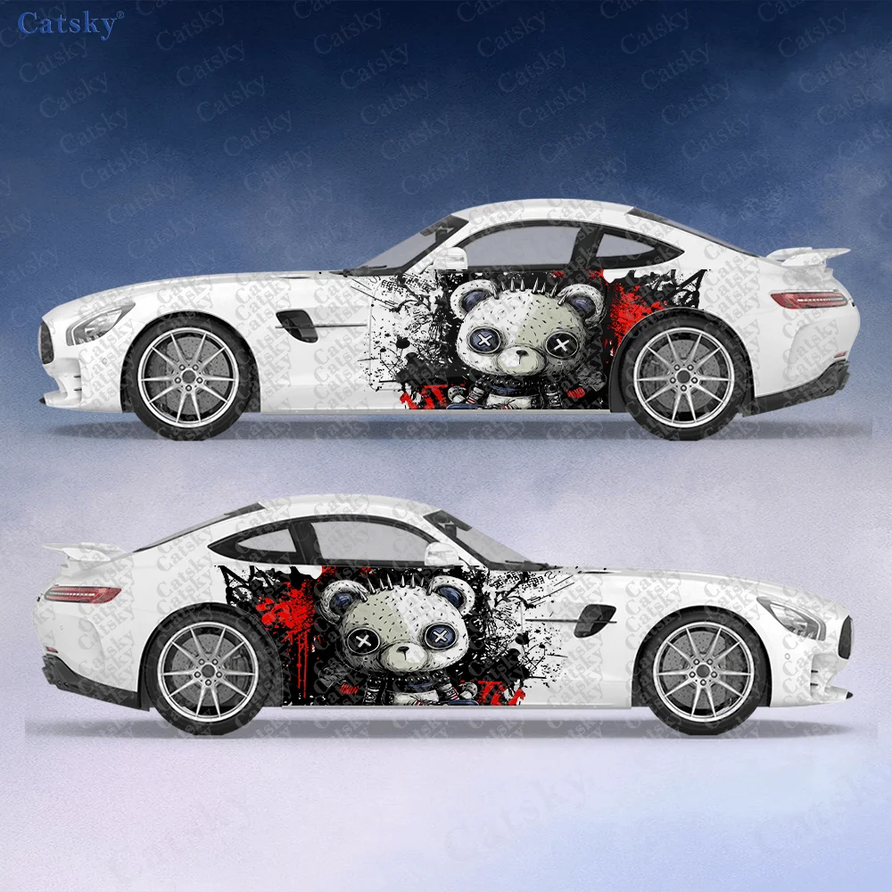 2pcs Rivet Rebellion Bear Car Side Car Wraps, Self-Adhesive PVC Waterproof & Scratch-Resistant Stickers, Car Accessory Gift