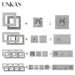 UNKAS DIY Gray Plastic EU FR Univers Wall Type-C Socket Dimmer TV Internet Materials Insert Function Key For USB Charge Port