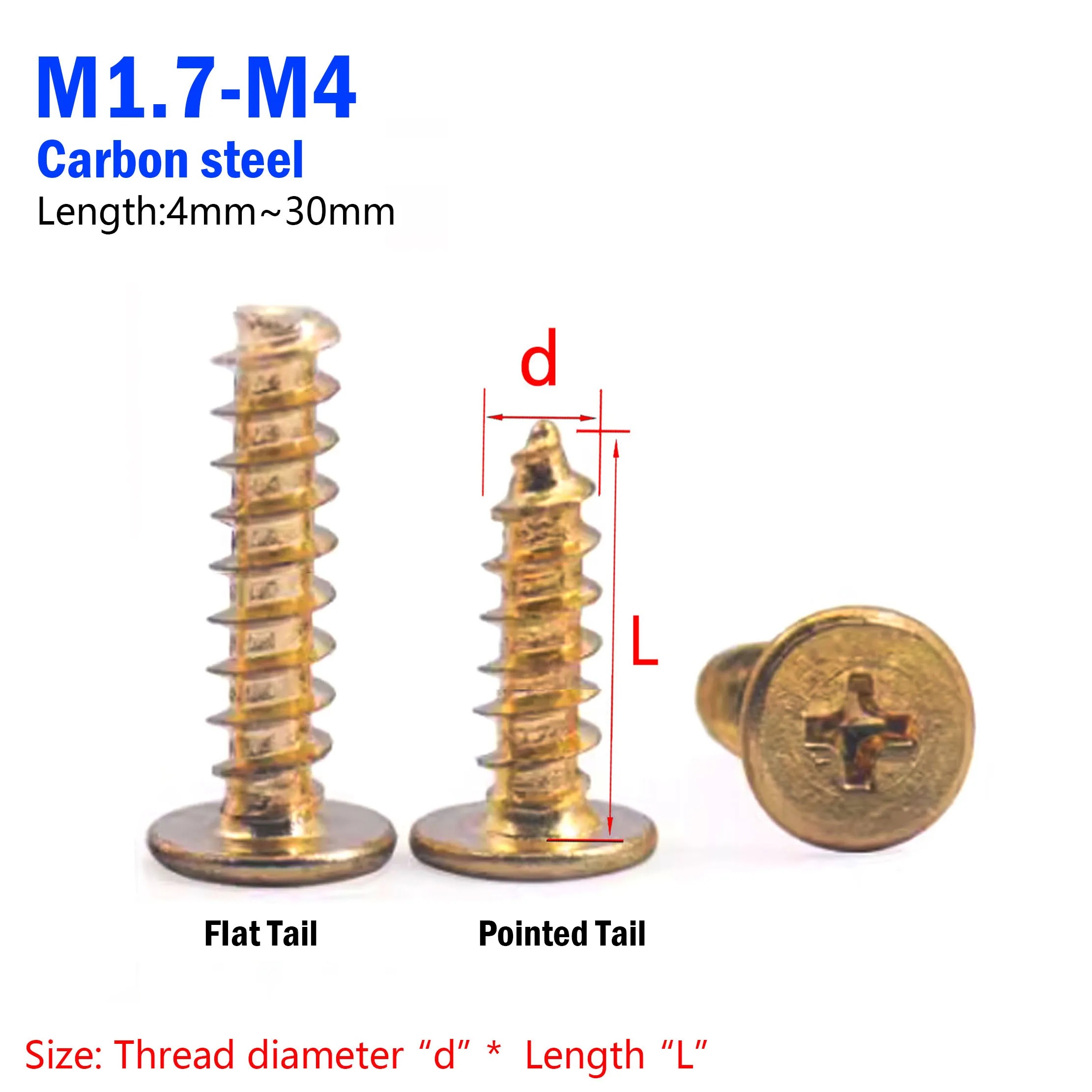 M1.7M2M2.3M2.5M2.6M3M3.5M4 carbon steel Ultrathin Phillips Ultra Thin Low Flat Wafer Head Self Tapping Wood Screw Length:4–30 mm