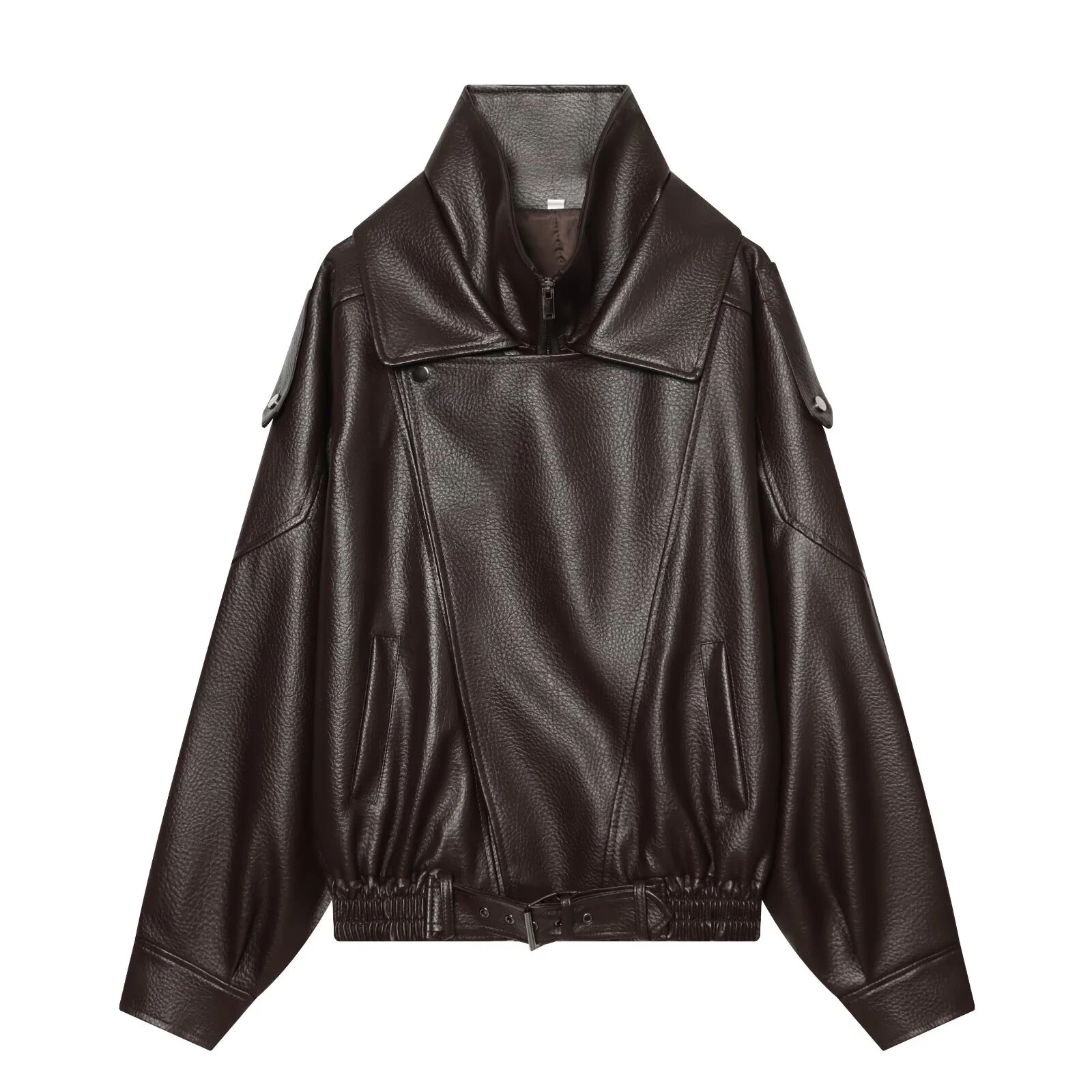 European and American style foreign trade women's clothing new fashion versatile solid color lychee pattern leather jacket