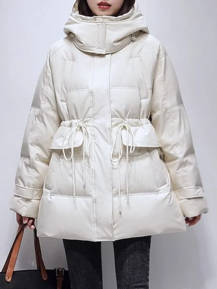 

Зимнее утепленное длинное белое пуховое пальто из хлопка для женщин, теплое, приталенное, свободного кроя, с меховой отделкой, с капюшоном, парка, верхняя одежда
