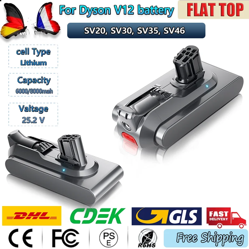 25.2V pour batterie Dyson V12 6000/8000/mAh Compatible avec SV20 SV30 SV35 SV46 batterie aspirateur longue durée de vie de la batterie
