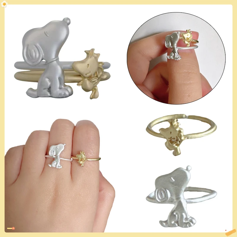 Snoopy Rings Kawaii Anime Couple Ring Fashion Men Women Adjustable Alloy Ring Jewelry Decoration Accessories Girls Gifts