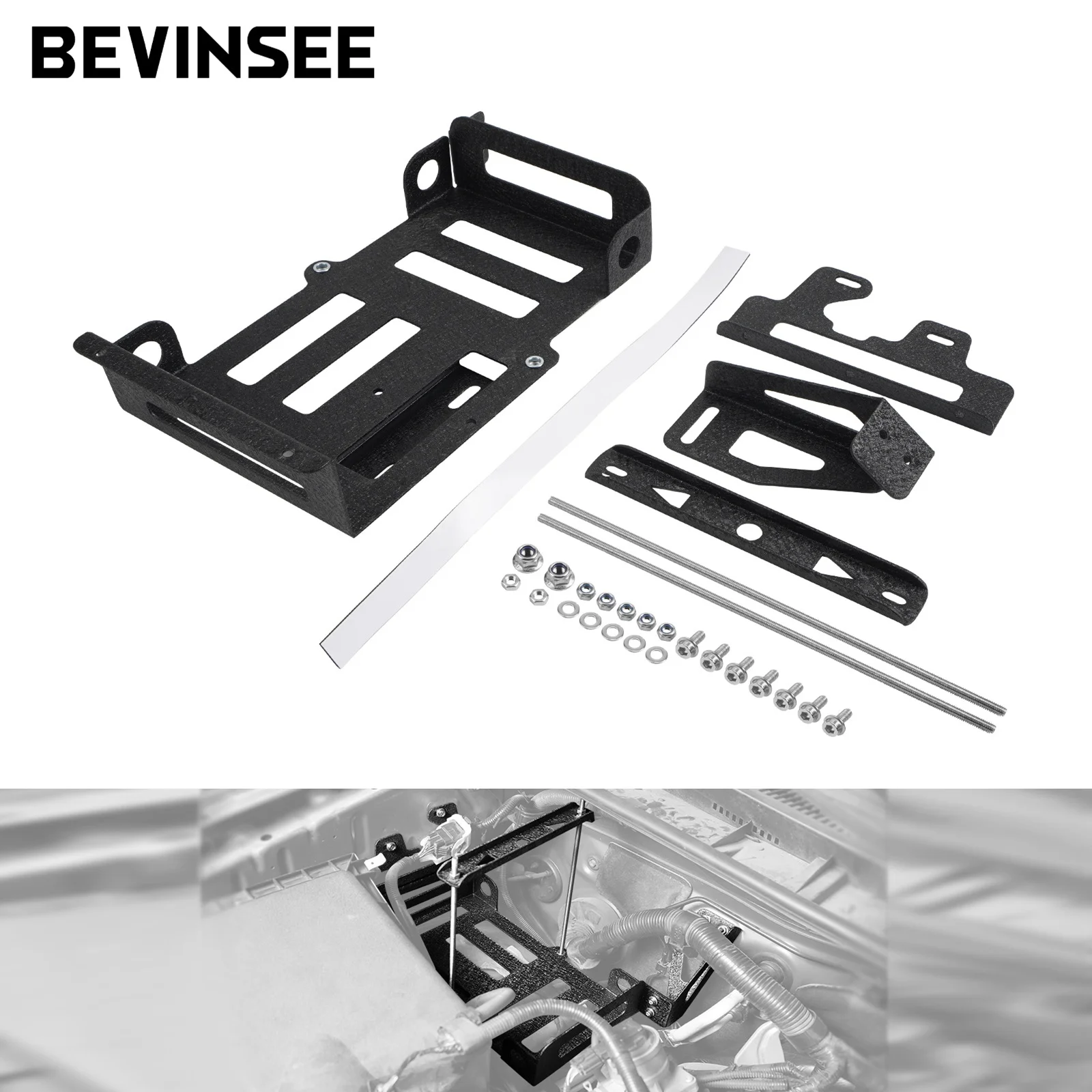 

BEVINSEE Secondary Battery Box Tray for Toyota 4Runner 2010-2023 5th Gen for Group 34&35 Battery Charging Relay Mounting Points