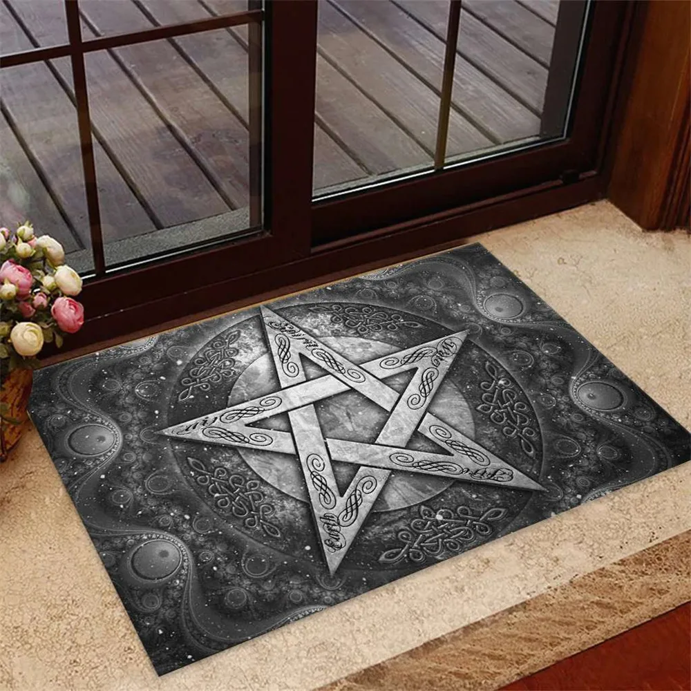 CLOOCL Tappeti vintage Pentagram Wicca - Zerbino da strega Tappetino in flanella stampato in 3D Tappeto corridoio porta camera da letto Tappeto