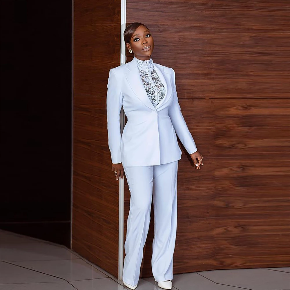 

Female Pant Suits Slim Fit White Fashion Mother Of Bride Dress Tailore-Made 2 Pieces Single Breasted Ladies Office Work Blazer
