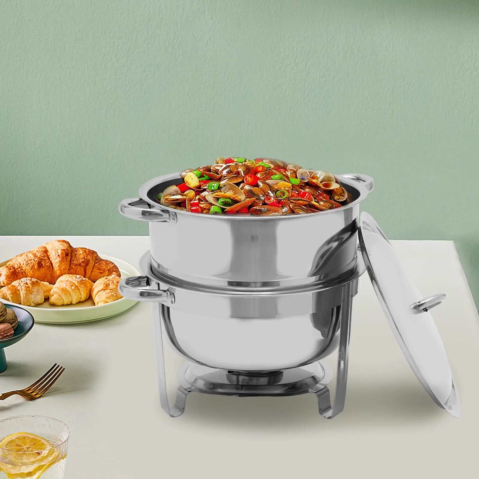 Round 14.2 Qt Stainless Steel Chafing Dish 13.5L Tabletop Chafer With Dome Lid