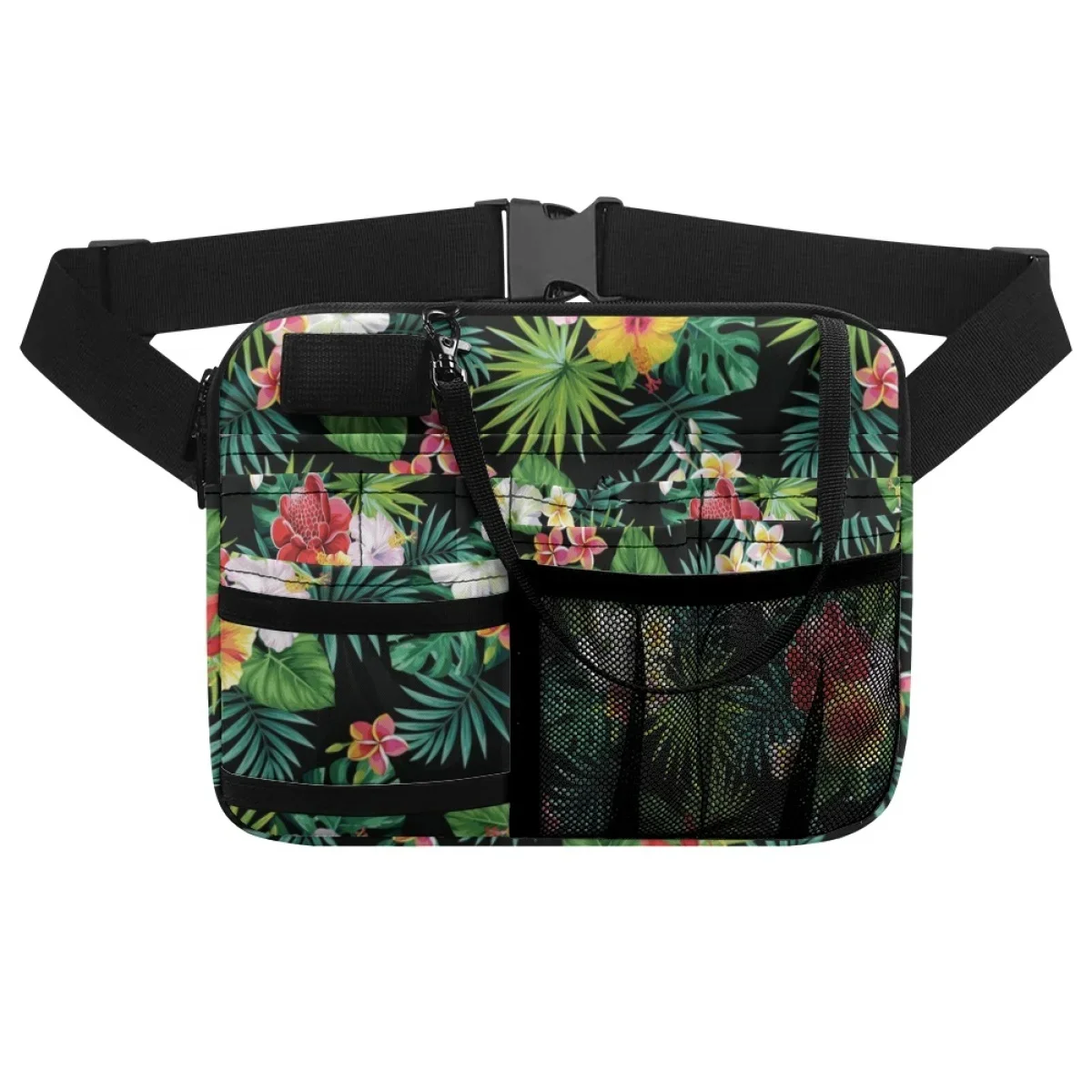 Riñonera organizadora de enfermera para mujer, bolsa de cintura con diseño de flores hibisco, hoja de palma de la selva Tropical Hawaiana de lujo, bolsas de cadera para regalo