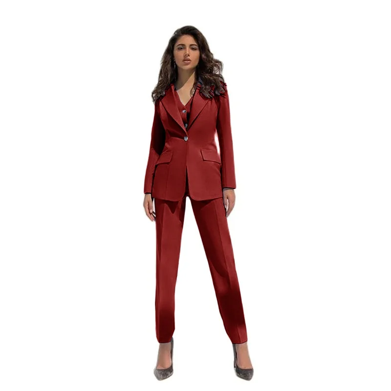 Conjuntos de trajes de oficina de moda para mujer, Blazer de negocios + Pantalones para mujer, vestido de fiesta de boda y graduación a medida (chaqueta + chaleco + Pantalones), 3 piezas