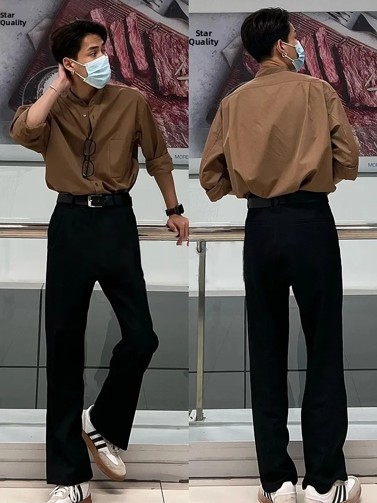 

Молодежные летние мужские брюки в корейском стиле Cleanfit, прямые брюки с эффектом драпировки, повседневные модные брюки для подростков