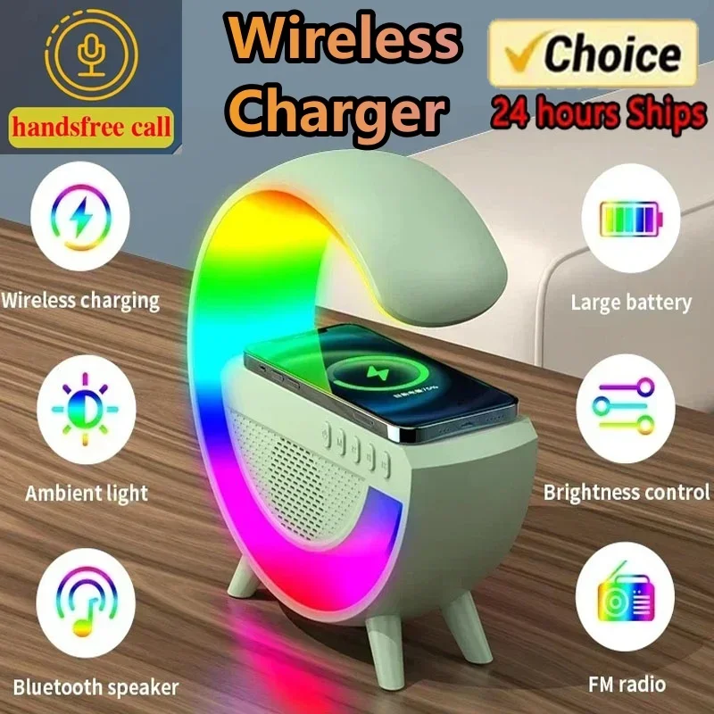 Multifunction 3 In 1 Wireless Charger Pad Stand Speaker RGB Night Light Fast Charging Station For iPhone Samsung Xiaomi Huawei