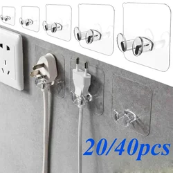 20/40PCS Hook Power Plug Bracket Neat Hanger PVC Wall Hook Multi-function Plug Hook Adhesive Hook Strong Adhesive Wall Storage