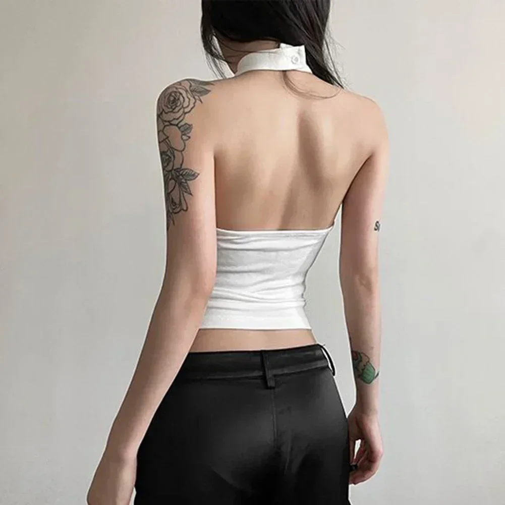 

Casual Summer Wear Retro Halter Neck Polyester Fabric Regular Clothing Length Slight Stretch Elasticity For Daily Wear