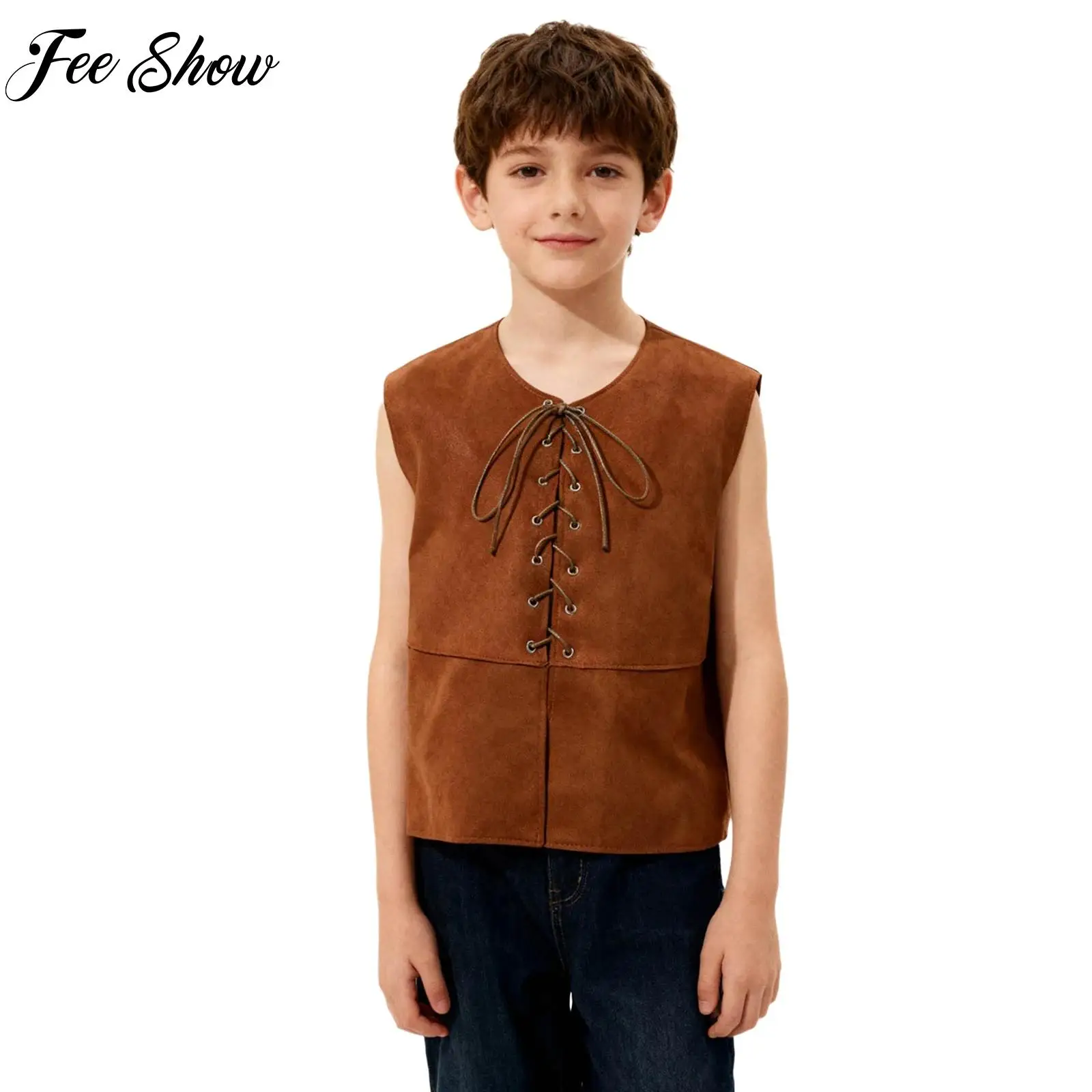 

Kids Boy Girl Island Gothic Steam Punk Cosplay Costume Medieval Renaissance Costume Sleeveless Vest for Halloween Carnival Party