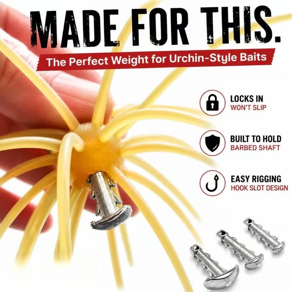 Sea Urchin Bait Anchor Shaped Sinker with Anti-Slip Locking Hook for Secure Fishing Setup Saltwater Metal Weight 3/32 to 3/16 oz