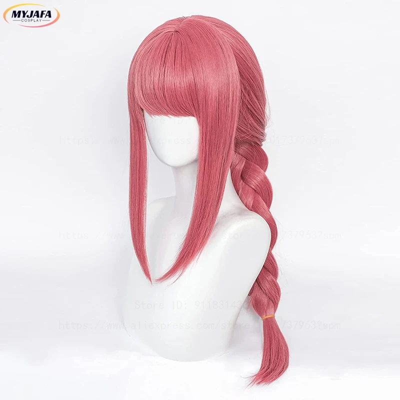 Haute qualité Makima Cosplay perruque Anime tronçonneuse homme Cosplay longue corail rose tressé résistant à la chaleur cheveux jeu de rôle perruques + bonnet de perruque