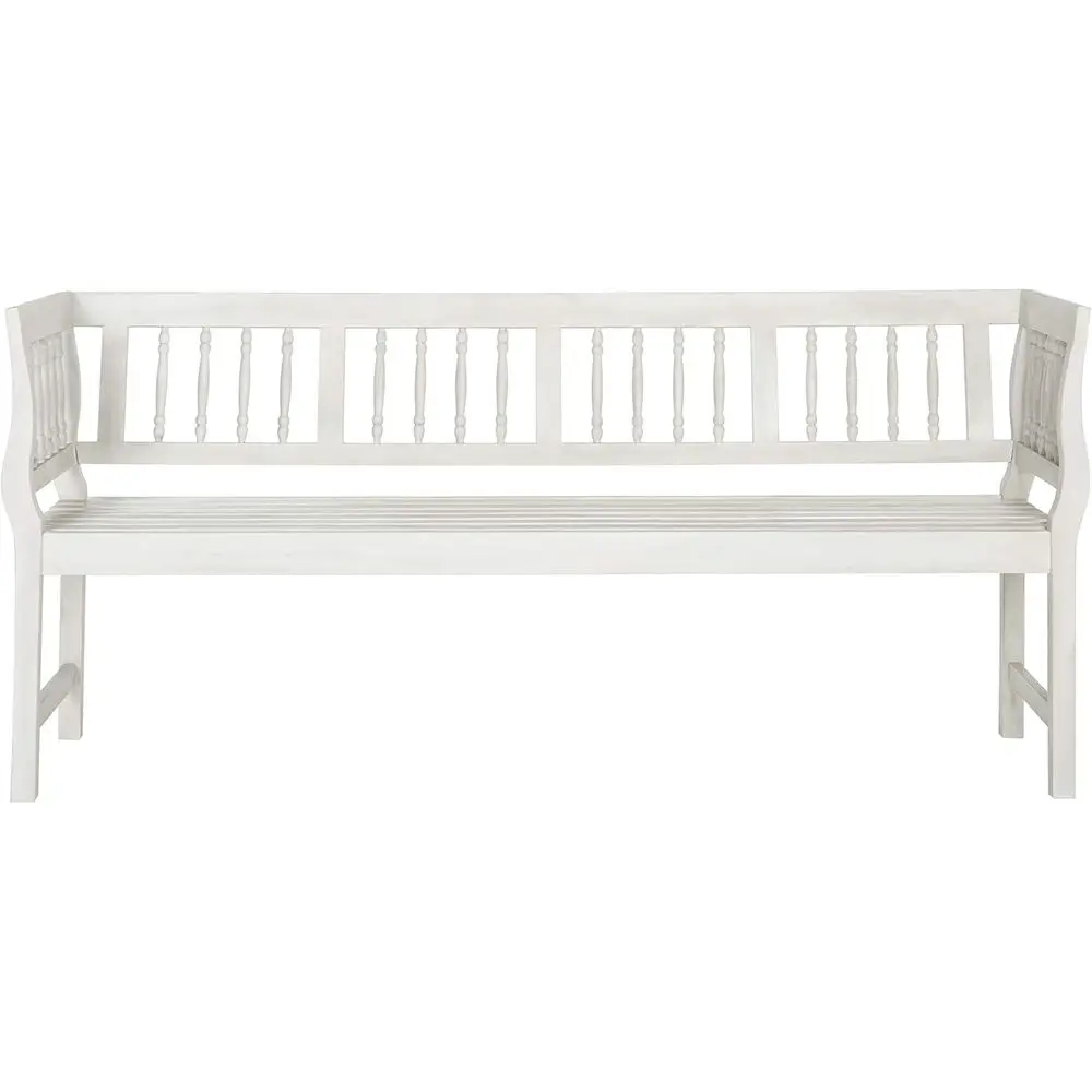 

Brentwood Antique White Distressed Acacia Wood Bench with Silver Accents - Classic Outdoor Patio Furniture for Garden or Porch (