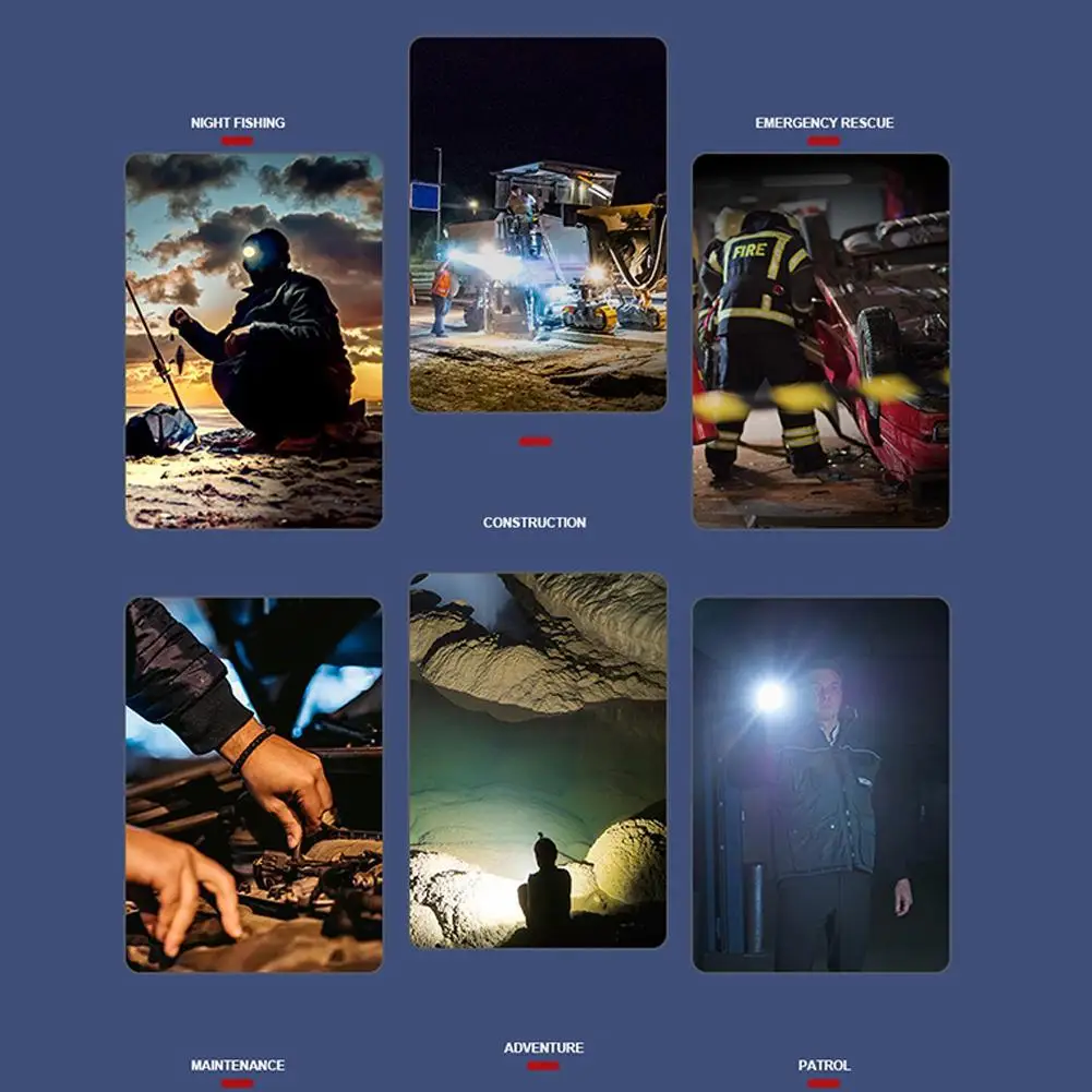 Poderoso farol led TYPE-C recarregável ao ar livre portátil faróis de acampamento noite trabalho luz emergência lâmpada pesca