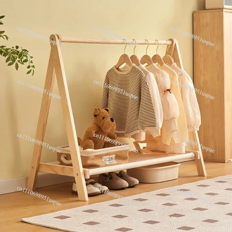 Kids Solid Wood Folding Clothes Rack Simplistic Design Effective Coat Hanging Solution with Landing Rod Adaptable Use Stylish