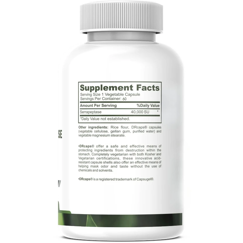Serrapeptase - إنزيم الإصدار الممتد -60 كبسولة نباتية تحتوي على حليب وفول الصويا. #2