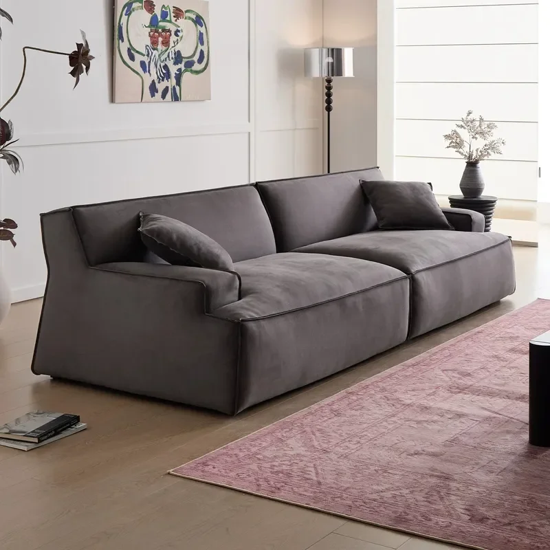 Italian Minimalist Straight Sofa Wabi Sabi Retro Matte Fabric Deep Seat Anti Scratch Living Room Furniture