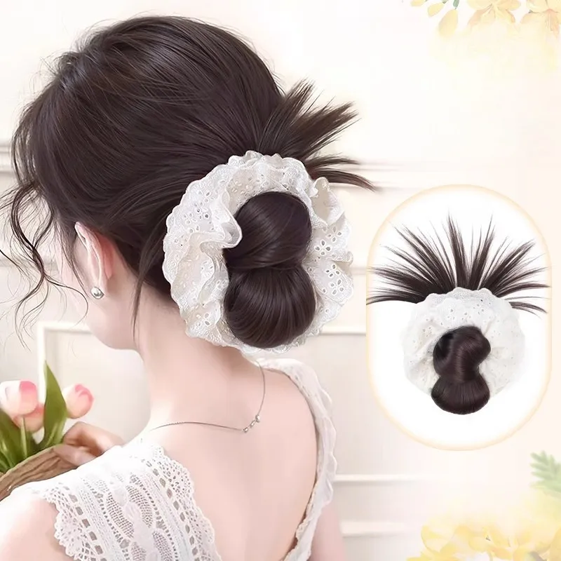 

Natural Fluffy Low Bun Clip-in Synthetic Wig Women Lazy Style Bun Headdress