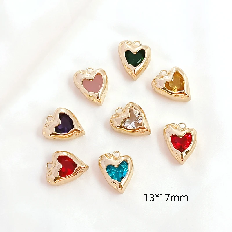 2 pieces  Copper clad 14K Gold  Zircon inlaid  Irregular Peach Heart Pendant  DIY makes jewelry necklace bracelet accessories