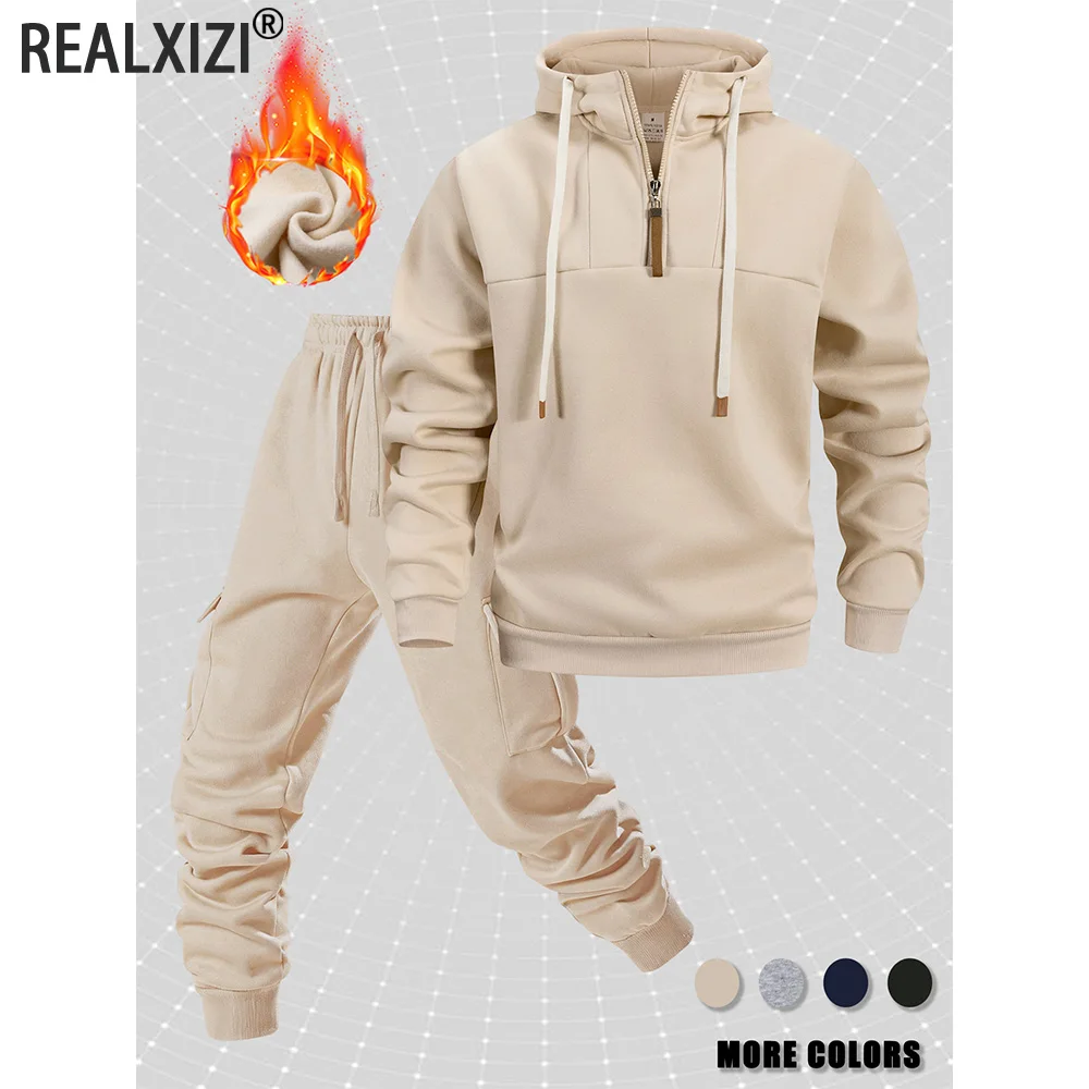 

Весенне-осенняя мужская толстовка с капюшоном + повседневные брюки, комплект из двух предметов, уличный пуловер с несколькими карманами и спортивные брюки, костюм, спортивная одежда
