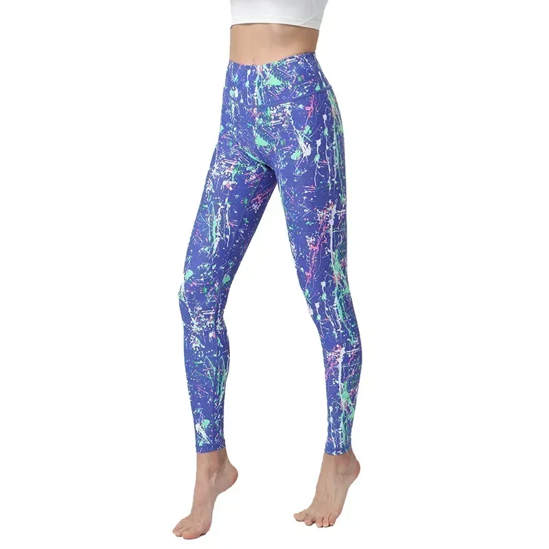 Mallas deportivas ajustadas estampadas para mujer, Leggings de cintura alta, levantamiento de glúteos, Fitness, baile, con alta elasticidad, prendas