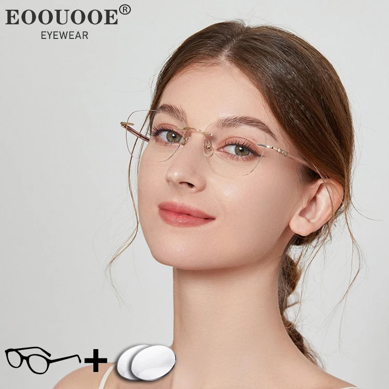 Popular Women Progressive Prescription Optical Glasses Customized Myopia Lenses Eyewear Rimless Anti Blue Light