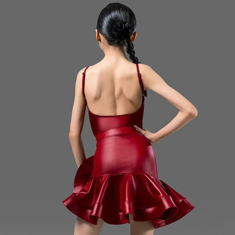 Nuevo traje de práctica de baile latino para niños, falda con tirantes para actuación de baile latino para niñas, vestido de práctica de baile de salón