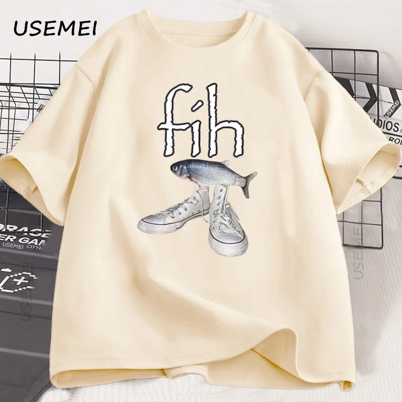 Fih Shoes Misspelled Fish Meme T Shirt Men Women Funny Humor T-shirt Y2k Mens Designer Clothes Casual Short Sleeve Male Tops